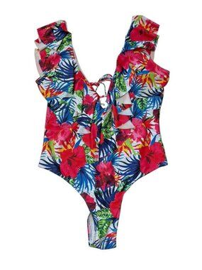 New Sponlike One Piece Swimsuit Womens Size XL Hawaiian Floral Beach Resort